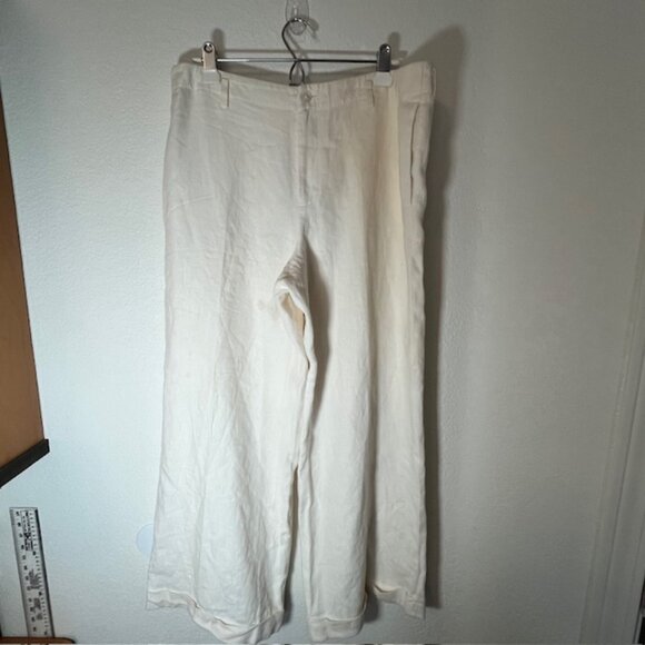 Ralph Lauren Pants - Ralph Lauren White Wide Leg Linen Trousers- Size 12